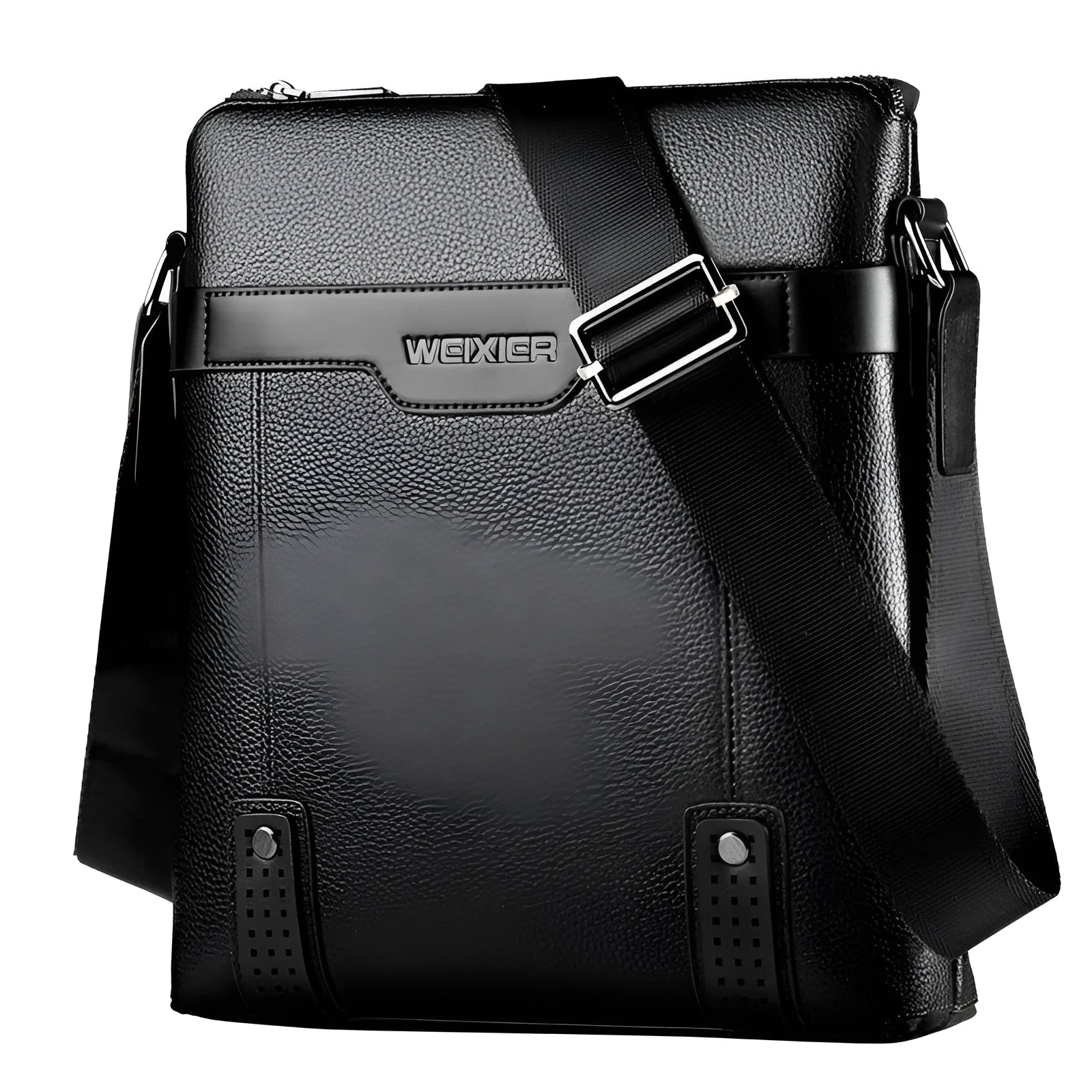Black medium-sized men's PU leather shoulder bag with zip and adjustable strap