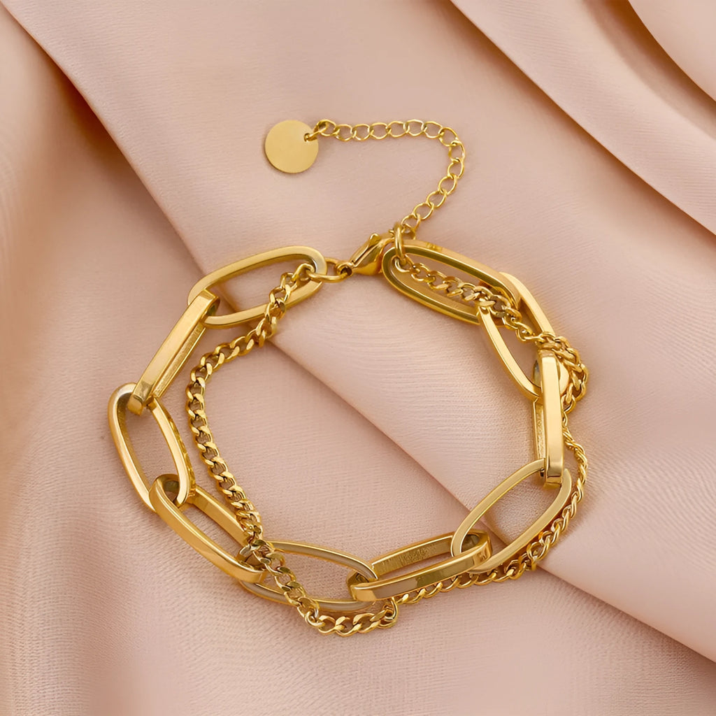 316L stainless steel double-layer geometry bracelet in gold for women hip-hop style