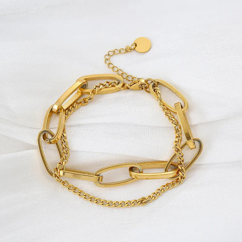 316L stainless steel double-layer geometry bracelet in gold for women hip-hop style