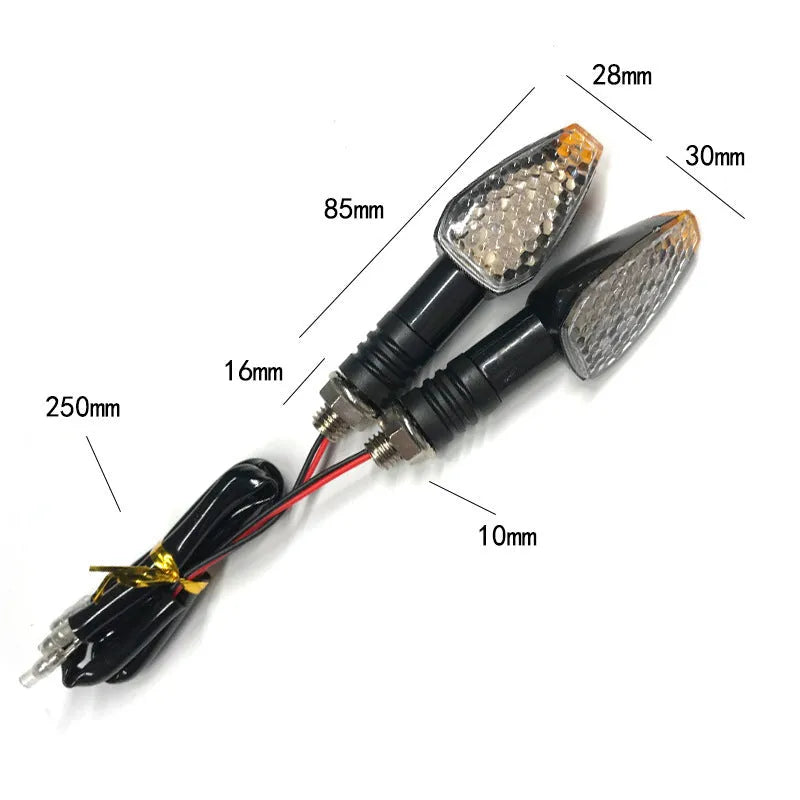Motorcycle LED turn signal light 85mm length blackened shell yellow light for 12V DC bikes