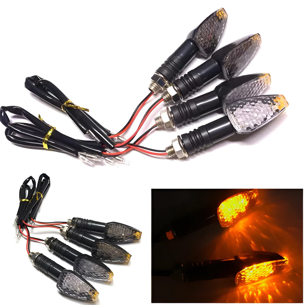 Motorcycle LED turn signal light 85mm length blackened shell yellow light for 12V DC bikes