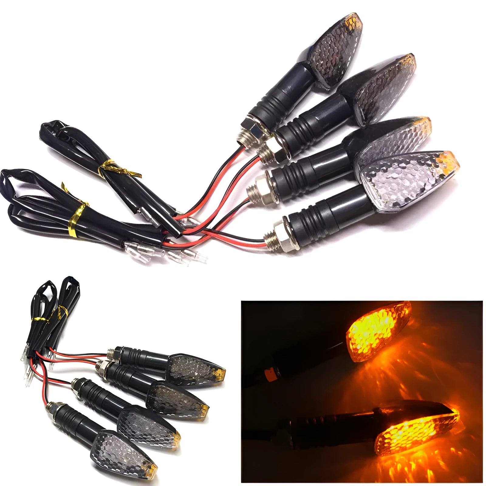 Motorcycle LED turn signal light 85mm length blackened shell yellow light for 12V DC bikes