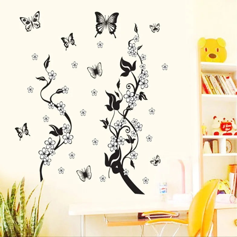 Fashion PVC wall sticker butterfly flower third generation 50x70cm photo colour