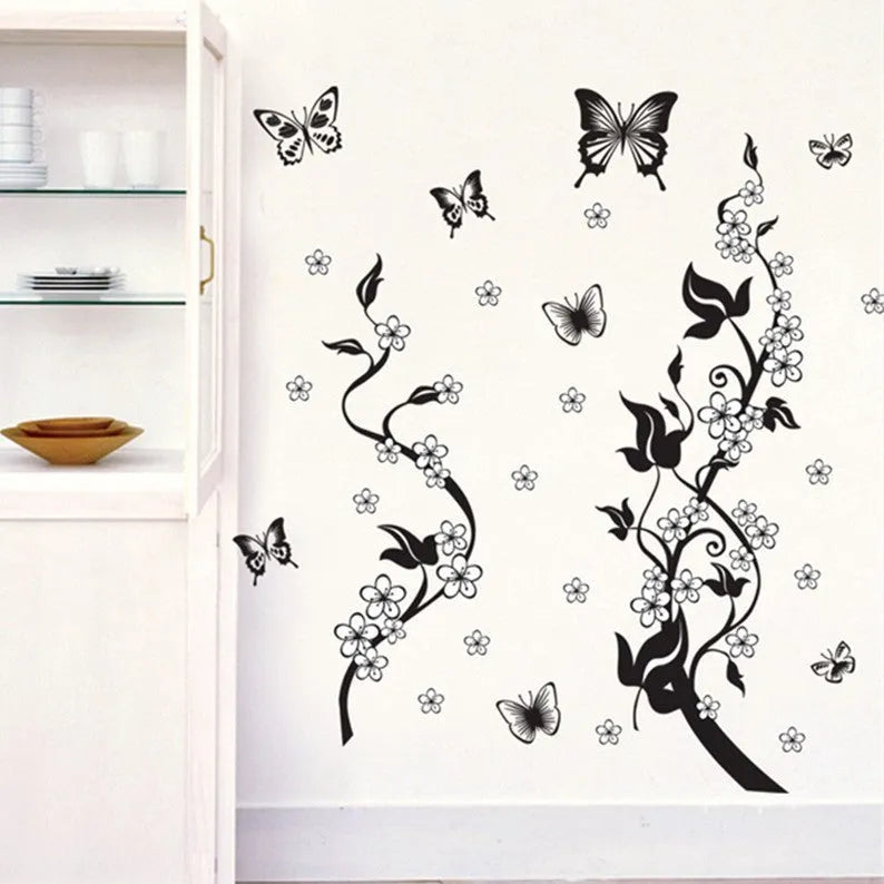 Fashion PVC wall sticker butterfly flower third generation 50x70cm photo colour