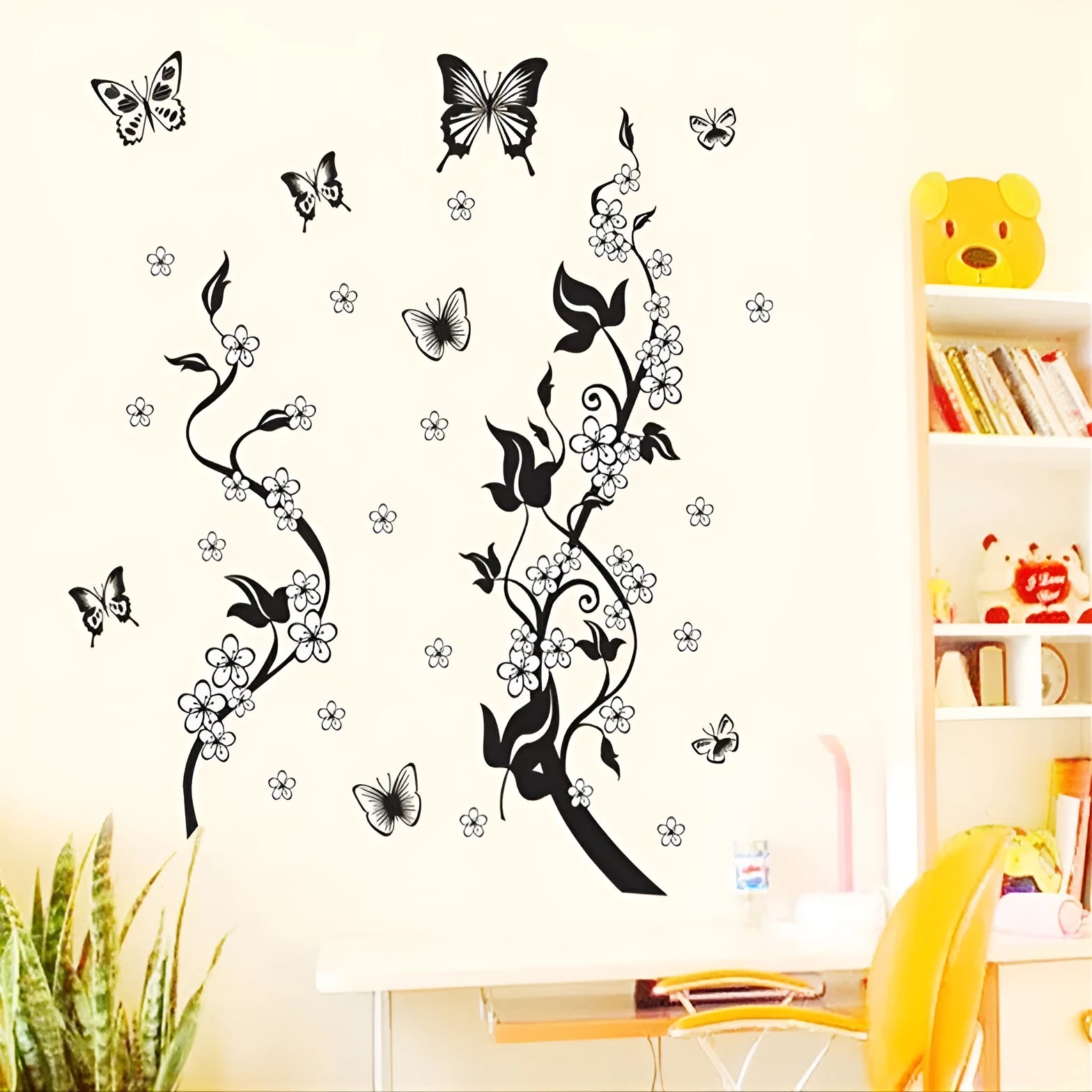 Fashion PVC wall sticker butterfly flower third generation 50x70cm photo colour