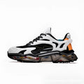 Men's breathable casual sports shoes with popcorn bottom, rubber sole, and multi-material upper in black and gray