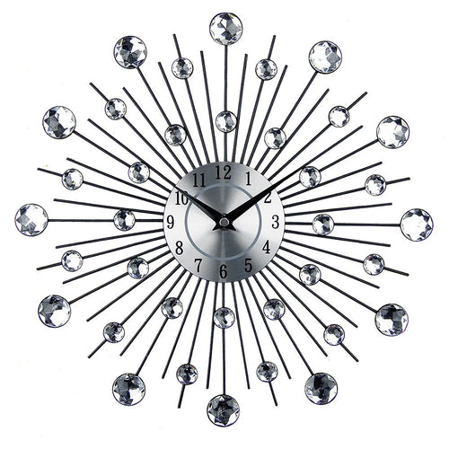 Silver round wall clock with 33cm diameter metal frame and clear number display
