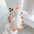 Pinch duck cartoon print silicone protective case for iPhone in yellow, white, or pink.