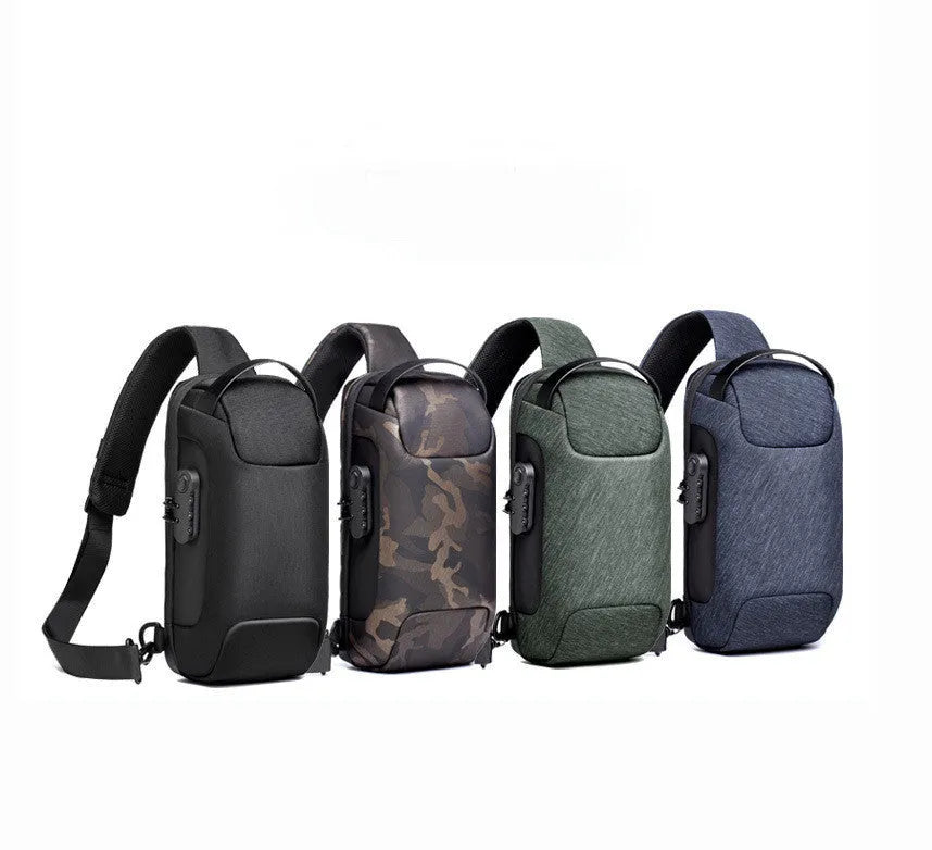 Men's medium canvas chest bag in multiple colours with zipper and internal phone pocket.
