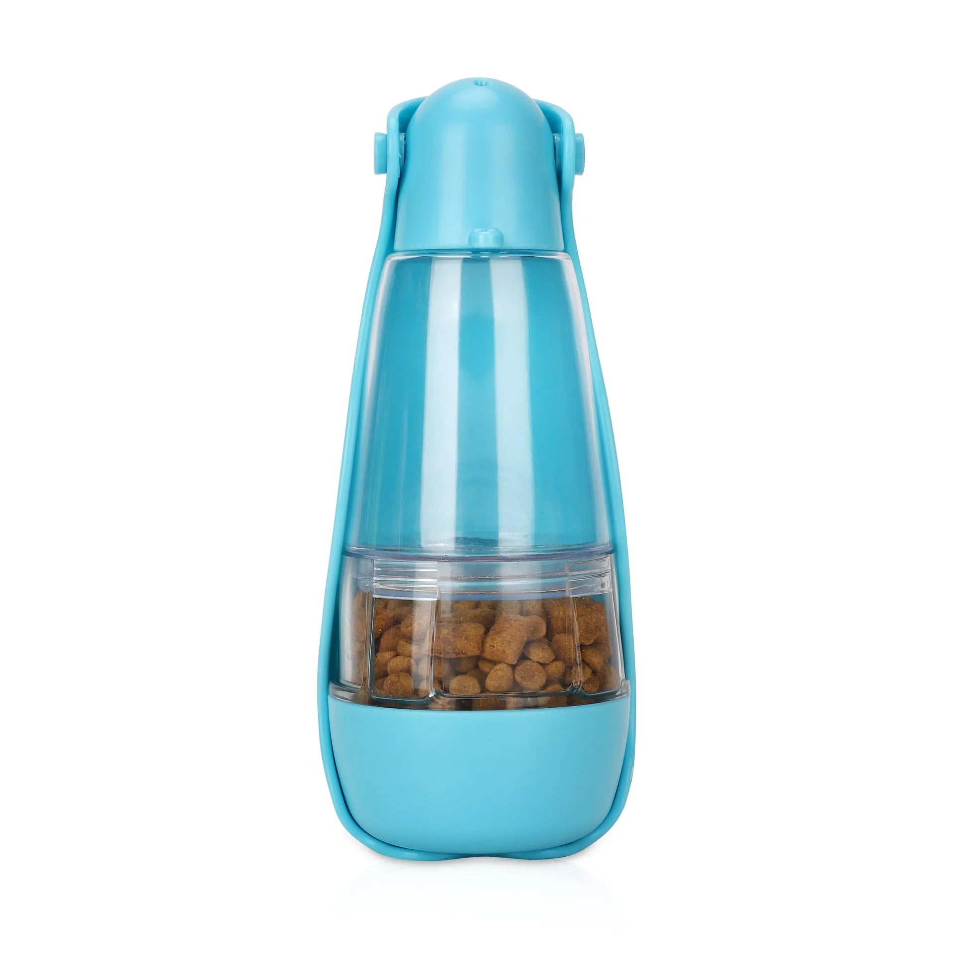 Portable pet food and water bottle in ABS+PET, 83x83x203mm, with eight colour options including Macaron Powder, Avocado Green, Tiffany Blue