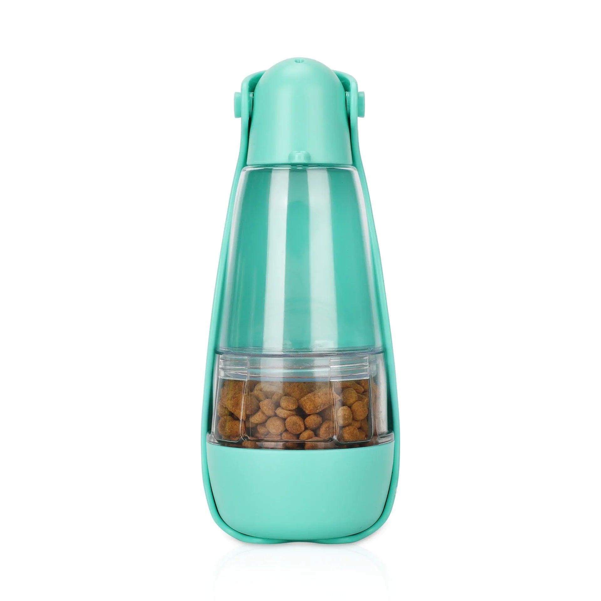 Portable pet food and water bottle in ABS+PET, 83x83x203mm, with eight colour options including Macaron Powder, Avocado Green, Tiffany Blue