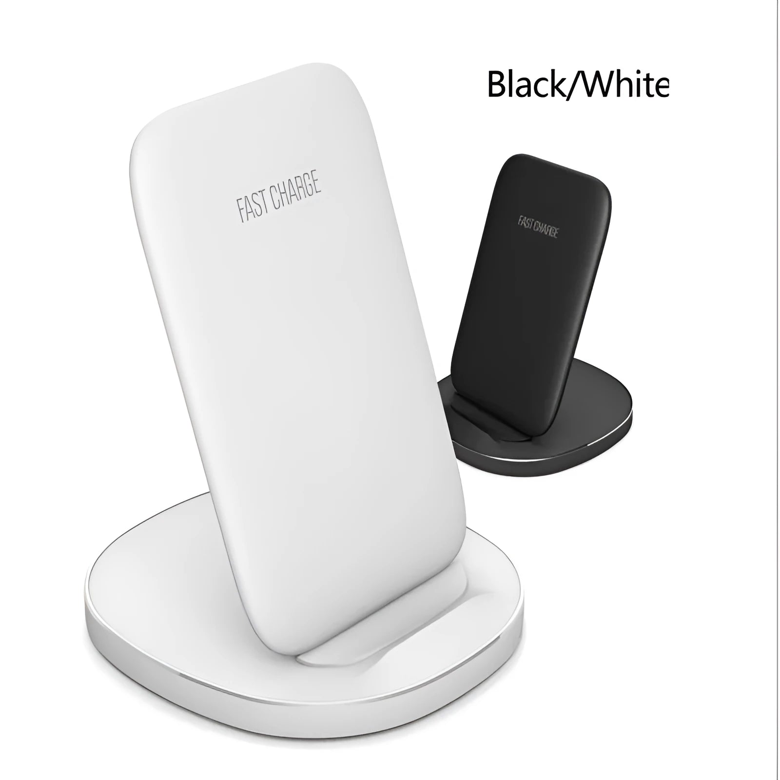 Vertical wireless charging dock for smartphones in black colour on desk