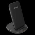 Vertical wireless charging dock for smartphones in black colour on desk