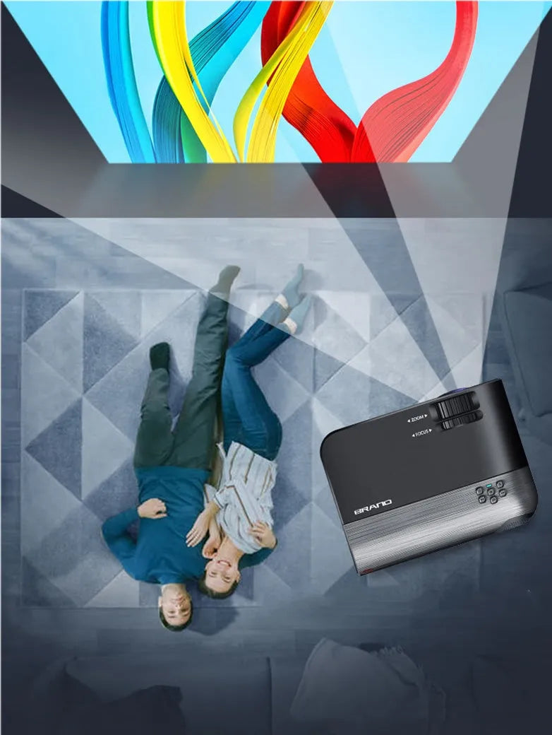 Portable wireless projector with AI voice control and 8K lens for mobile screen mirroring
