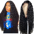 Half lace real human hair water wave baby hair wig in medium long length