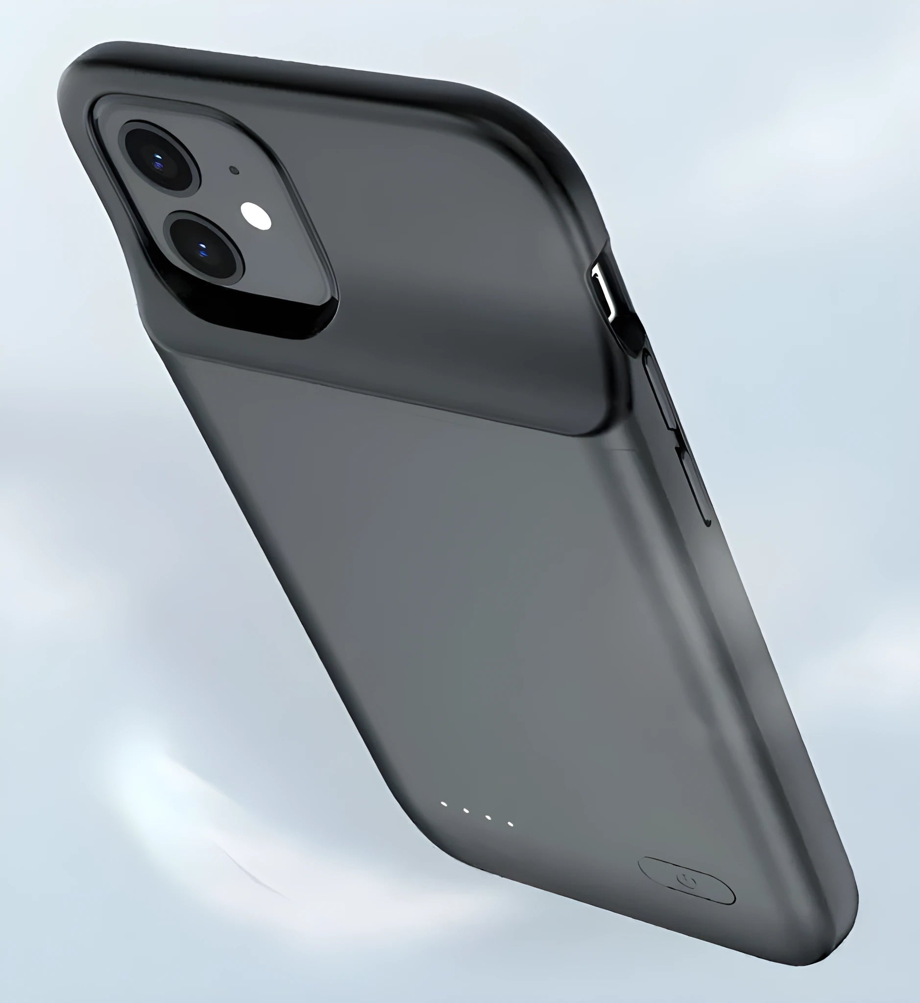 Black ultra-thin TPU soft case wireless back clip battery for iPhone 12 phones, showing clip and multi-U port.