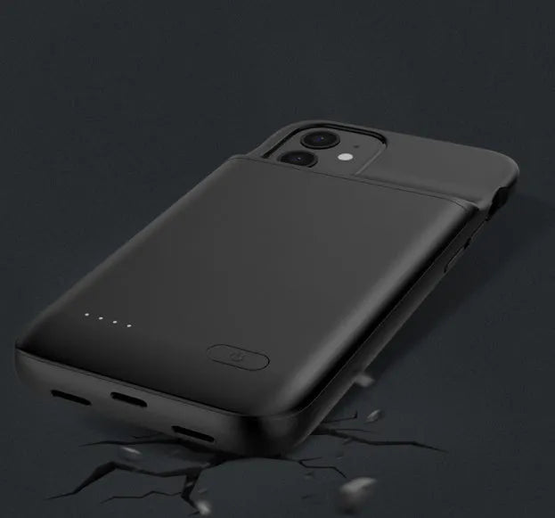 Black ultra-thin TPU soft case wireless back clip battery for iPhone 12 phones, showing clip and multi-U port.