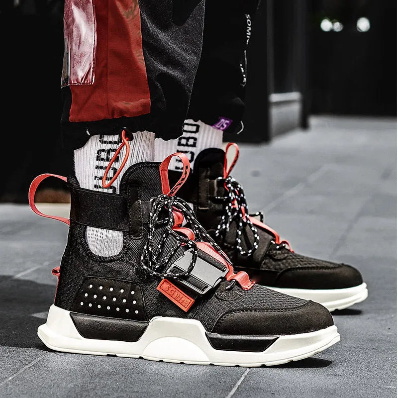 High-top hoverboard casual shoes for boys with mesh upper and rubber sole in black colour
