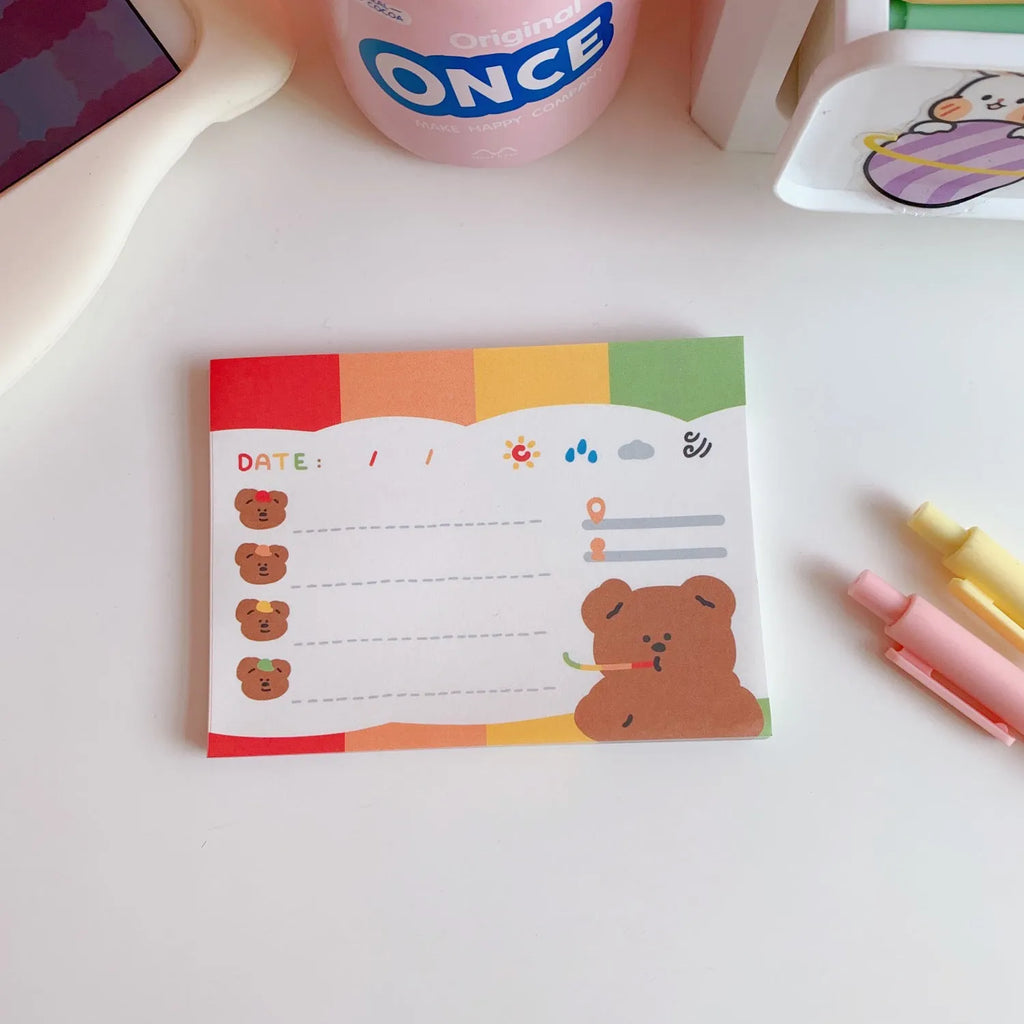 Kawaii bear memo pads notebook with cartoon design and multiple cover colour options