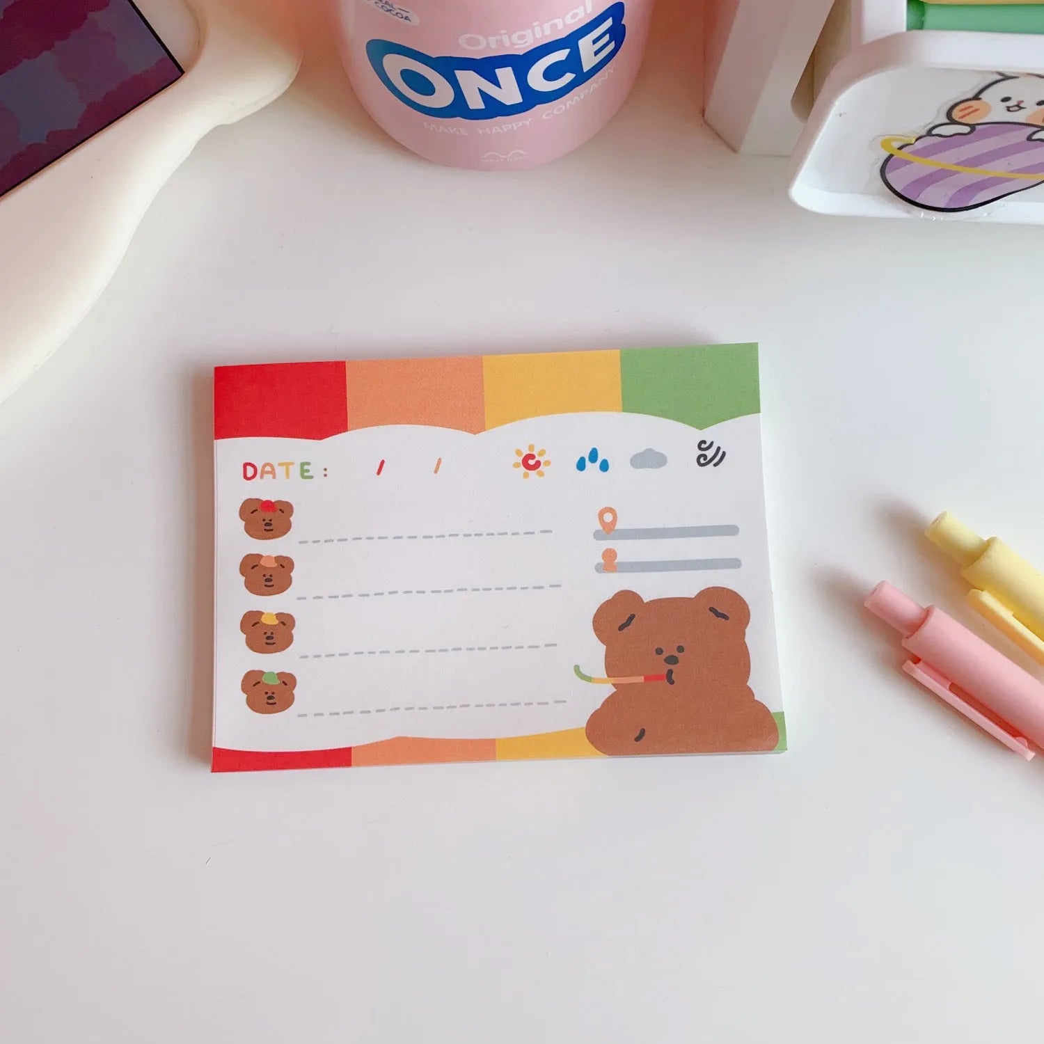 Kawaii bear memo pads notebook with cartoon design and multiple cover colour options
