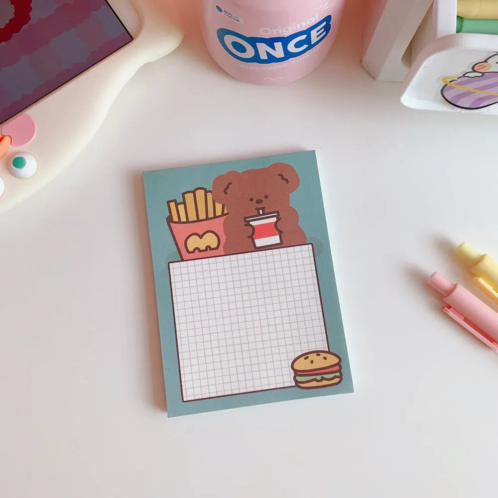 Kawaii bear memo pads notebook with cartoon design and multiple cover colour options