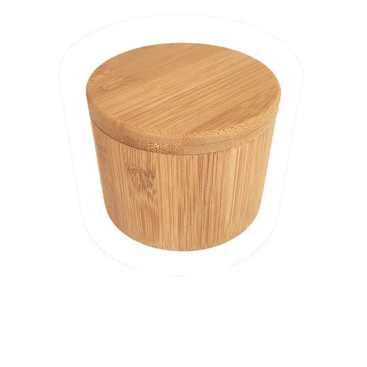 Natural bamboo seasoning box with single compartment for solid seasonings on kitchen worktop