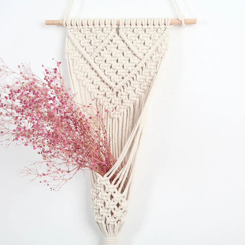 White hand-woven cotton rectangular wall basket with grid pattern measuring 30cm by 70cm