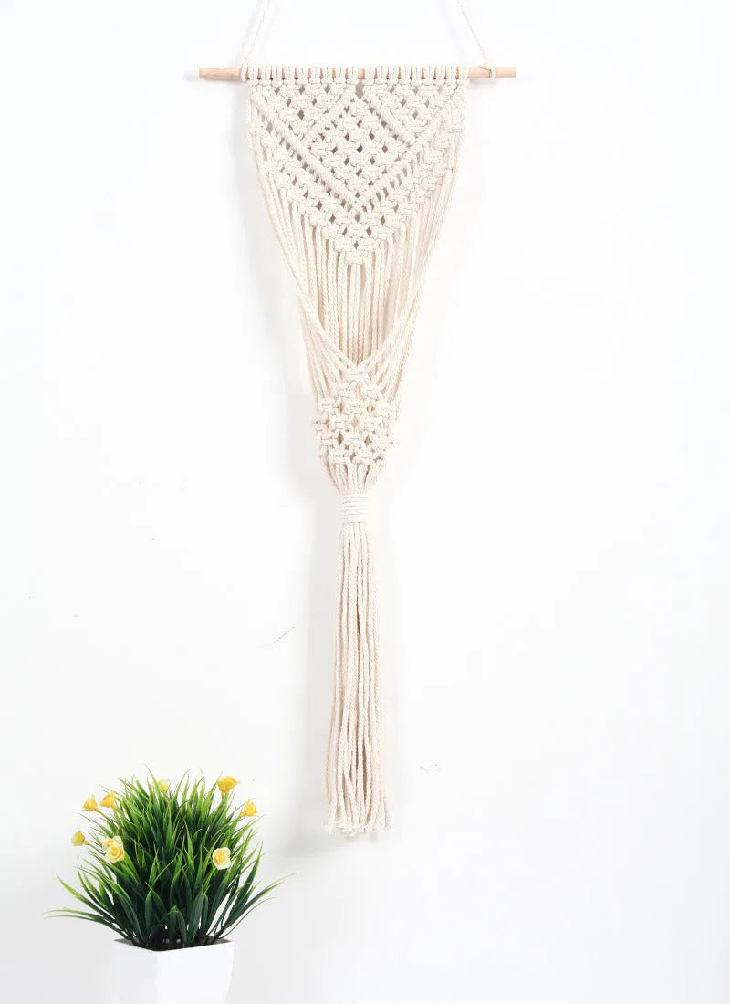 White hand-woven cotton rectangular wall basket with grid pattern measuring 30cm by 70cm