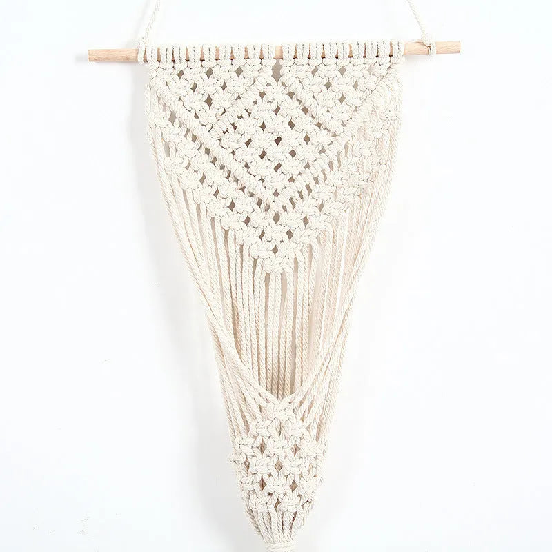 White hand-woven cotton rectangular wall basket with grid pattern measuring 30cm by 70cm
