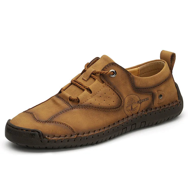 Men's casual microfiber leather shoes in black, gold, or khaki with round toe design