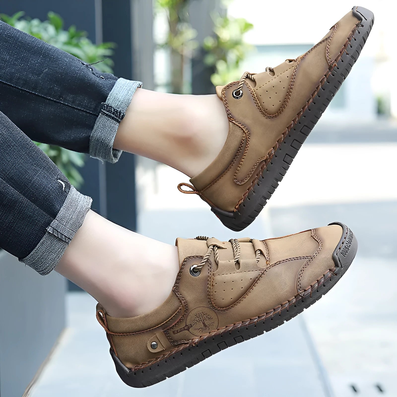 Men's casual microfiber leather shoes in black, gold, or khaki with round toe design