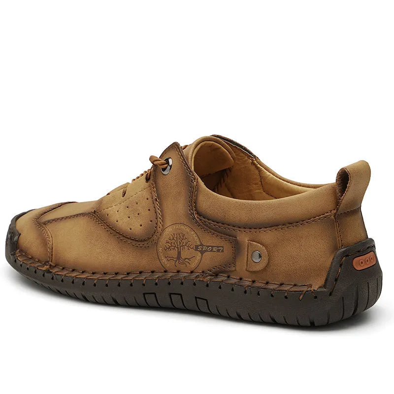 Men's casual microfiber leather shoes in black, gold, or khaki with round toe design