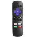 Black Roku television remote control showing front button layout