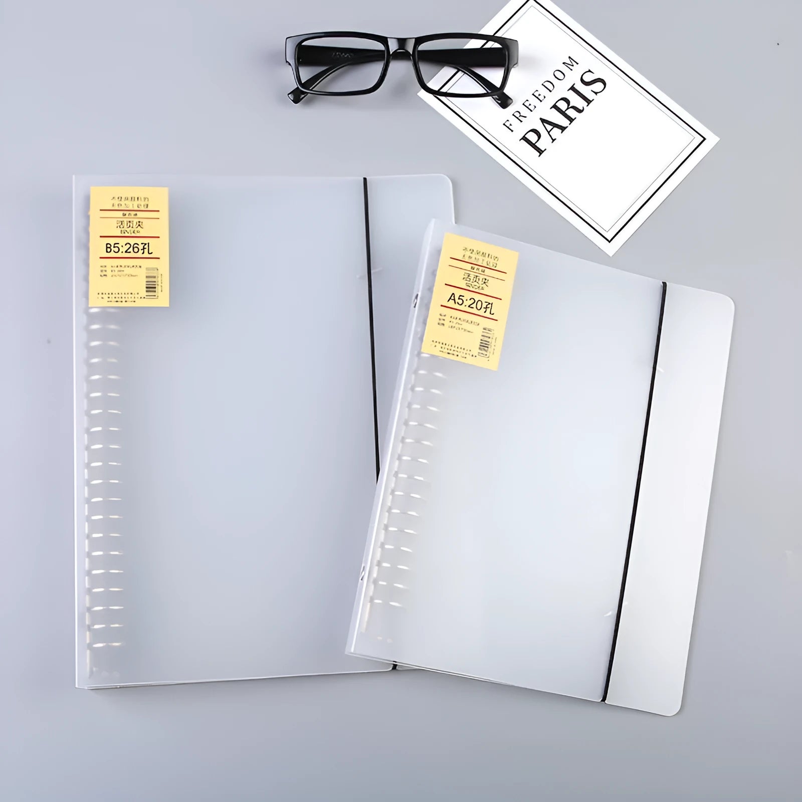 A5 loose-leaf notepad binder with 26-hole binding, horizontal line pages, and PP matte cover