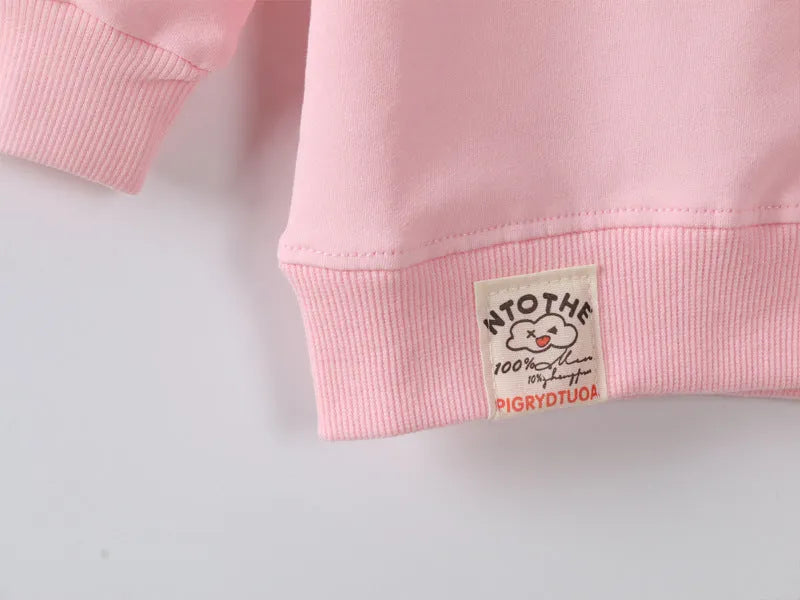 Korean-style cartoon print sweatshirt for baby girls in autumn colours