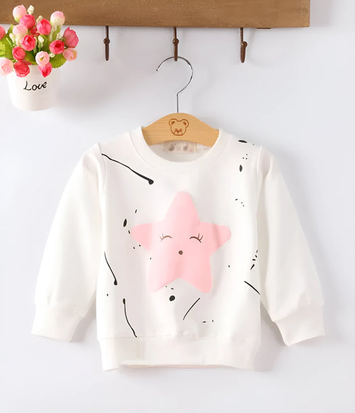 Korean-style cartoon print sweatshirt for baby girls in autumn colours