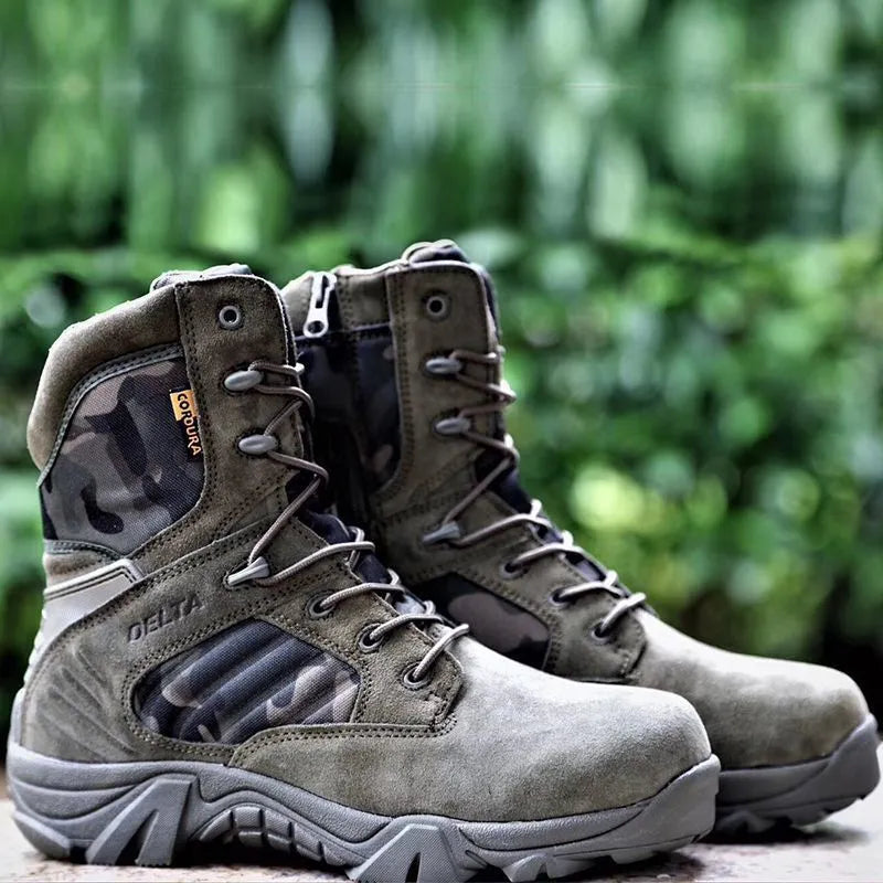 Delta high-top training boots cowhide black outdoor tactical footwear side view