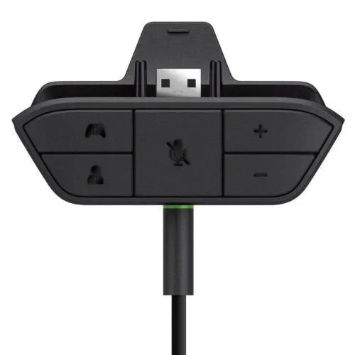 Black wireless headphone adapter converter for Xbox One controller with USB and 3.5mm ports, 8x5x2.5cm