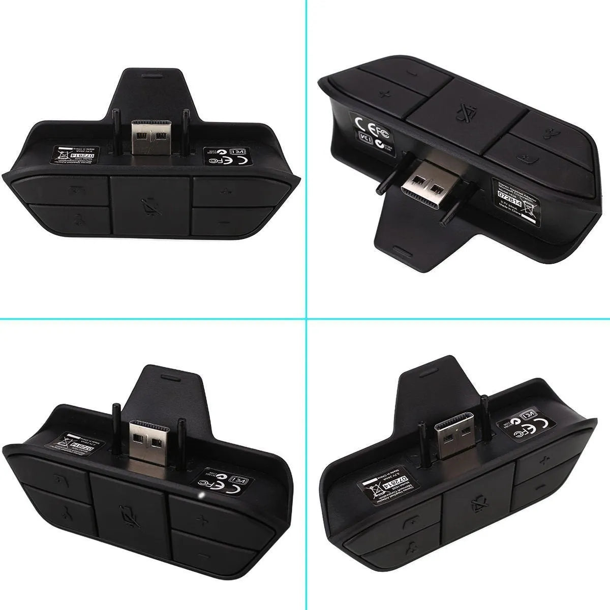 Black wireless headphone adapter converter for Xbox One controller with USB and 3.5mm ports, 8x5x2.5cm