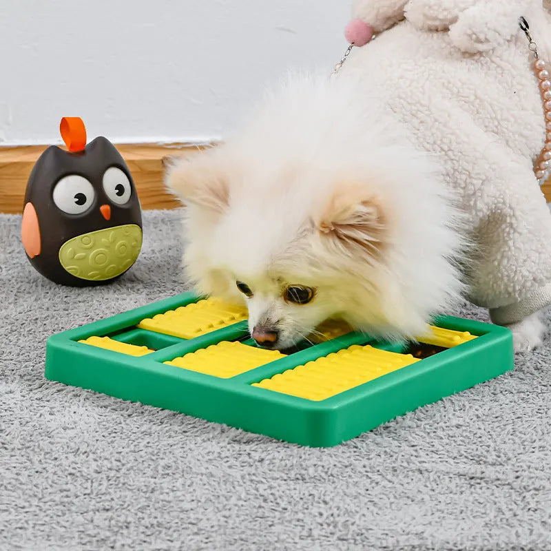Lake blue plastic interactive puzzle dog toy on a light background
