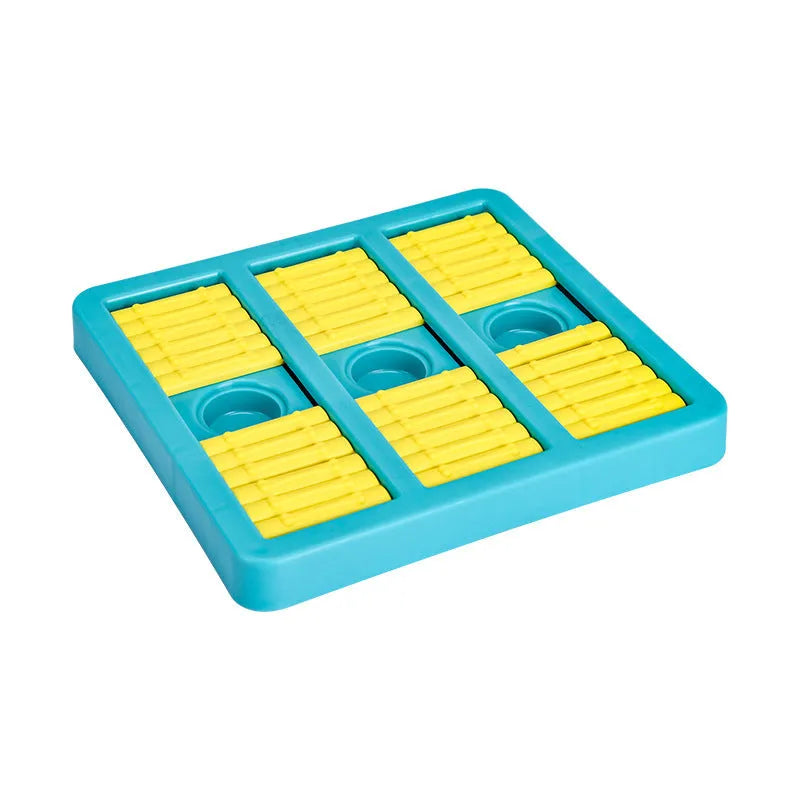 Lake blue plastic interactive puzzle dog toy on a light background