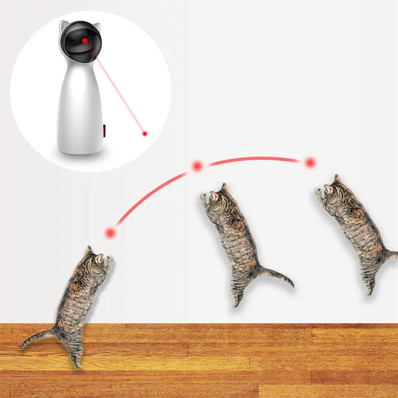 White automatic cat toy with LED laser light on a surface, 180x70mm, plastic shell