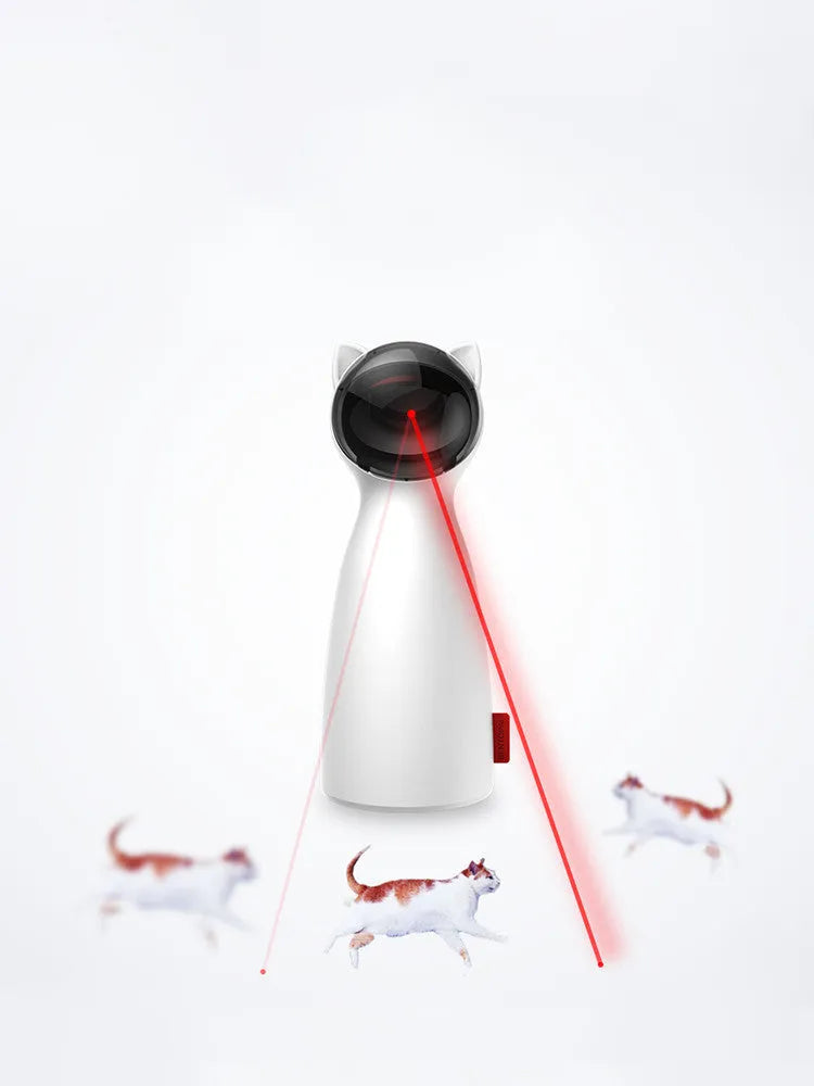 White automatic cat toy with LED laser light on a surface, 180x70mm, plastic shell