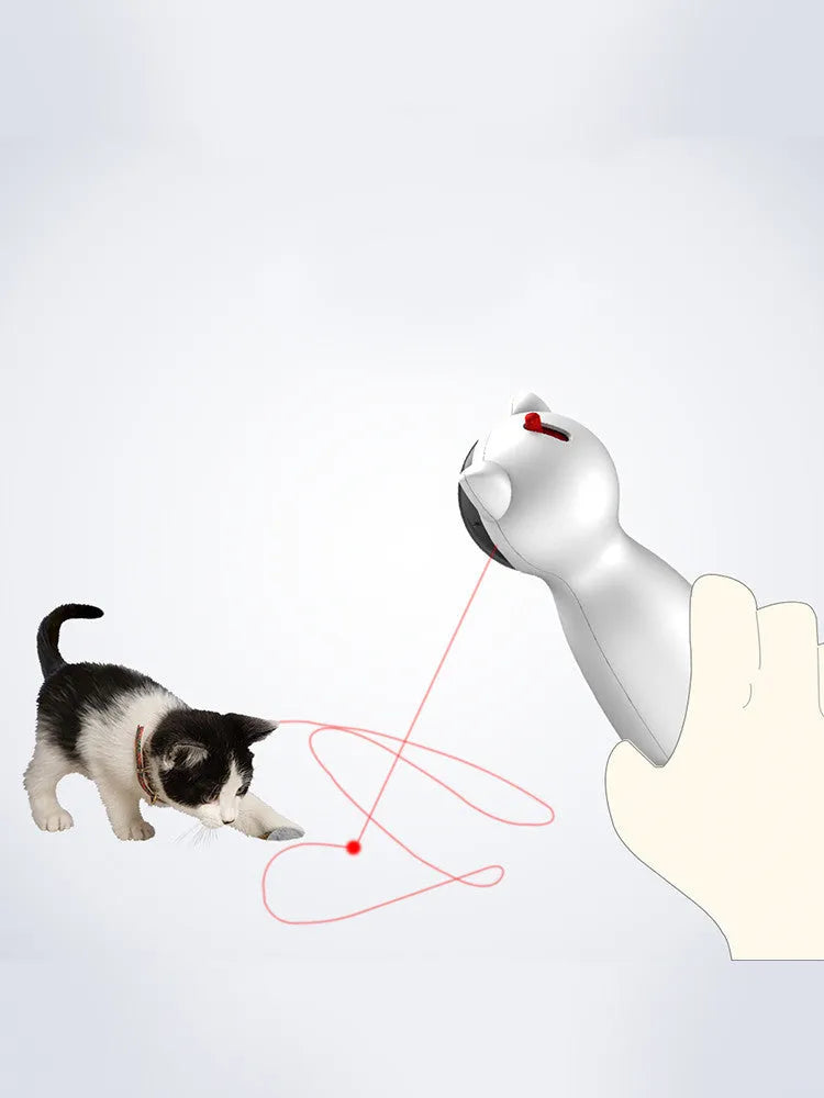 White automatic cat toy with LED laser light on a surface, 180x70mm, plastic shell