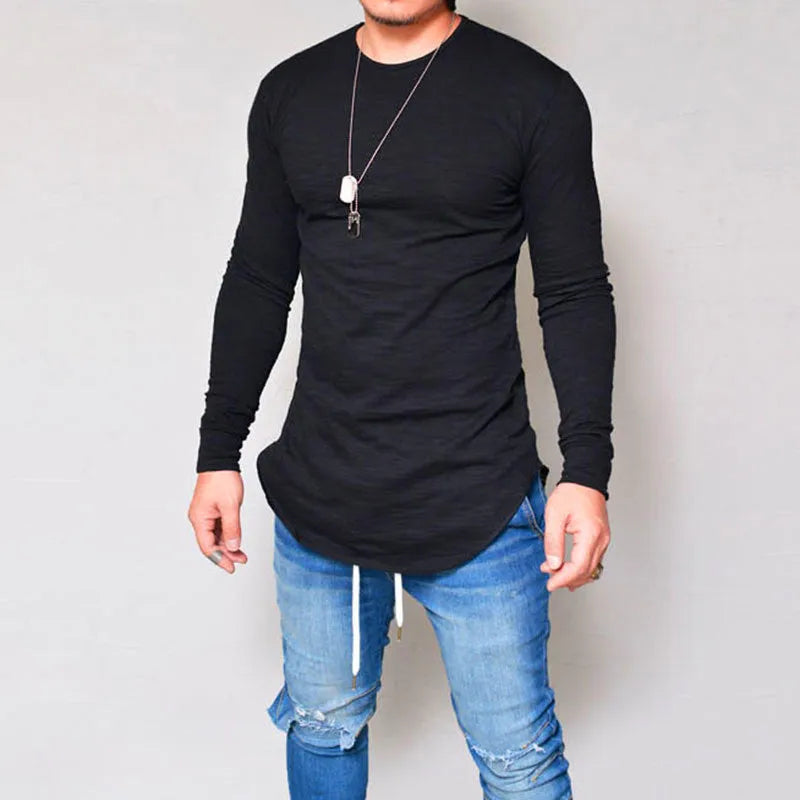 Slim fit round neck solid colour long sleeve t-shirt for women in white, front view