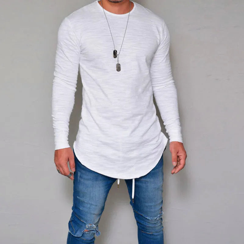 Slim fit round neck solid colour long sleeve t-shirt for women in white, front view