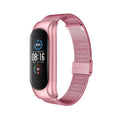 Solid metal three-bead link wristband for Xiaomi Mi Band on a wrist.