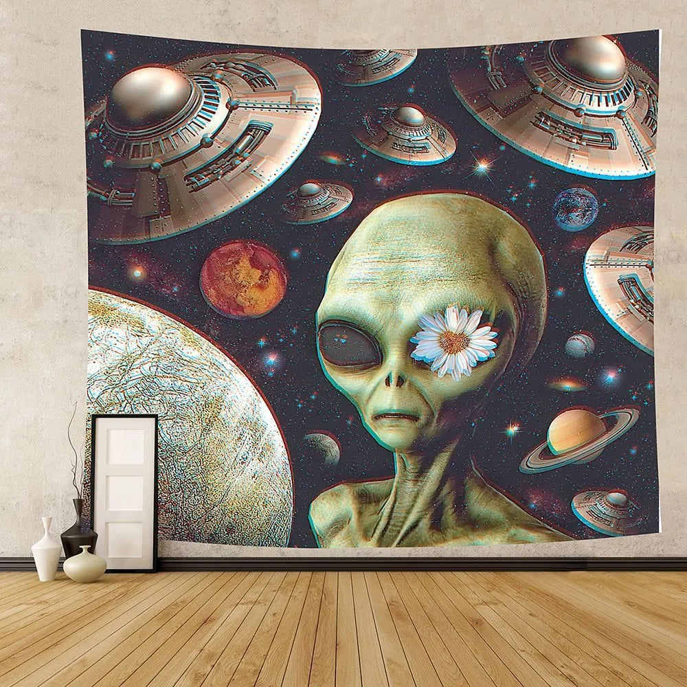 Rectangular machine-woven polyester alien tapestry in American style, size option 150x130cm