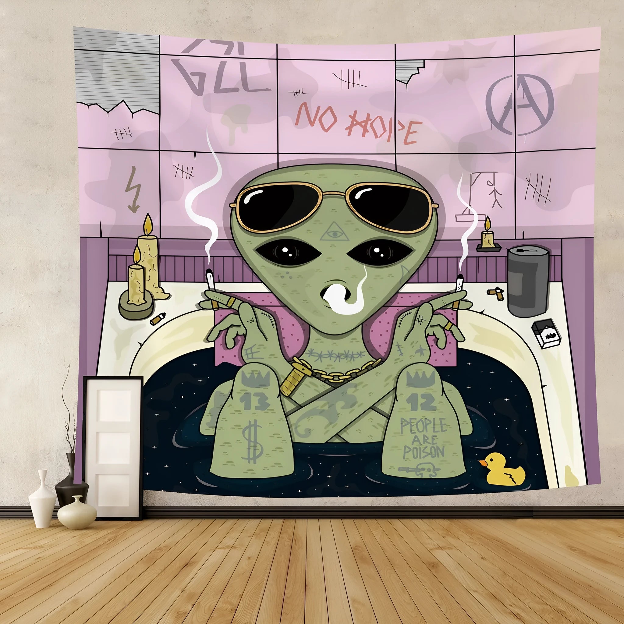 Rectangular machine-woven polyester alien tapestry in American style, size option 150x130cm