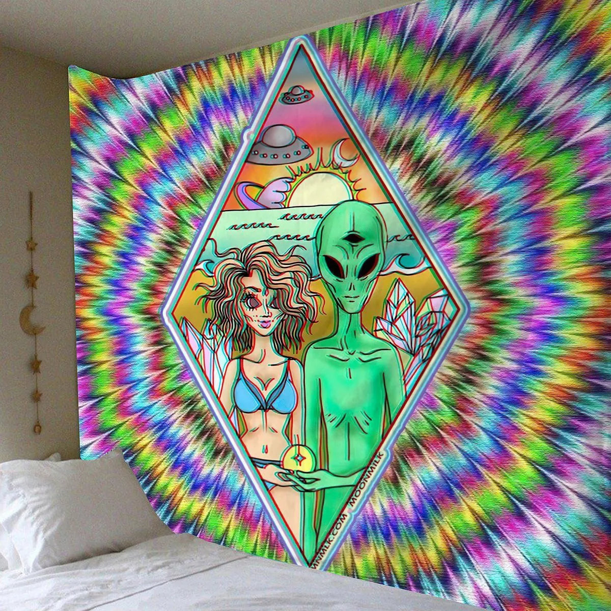 Rectangular machine-woven polyester alien tapestry in American style, size option 150x130cm